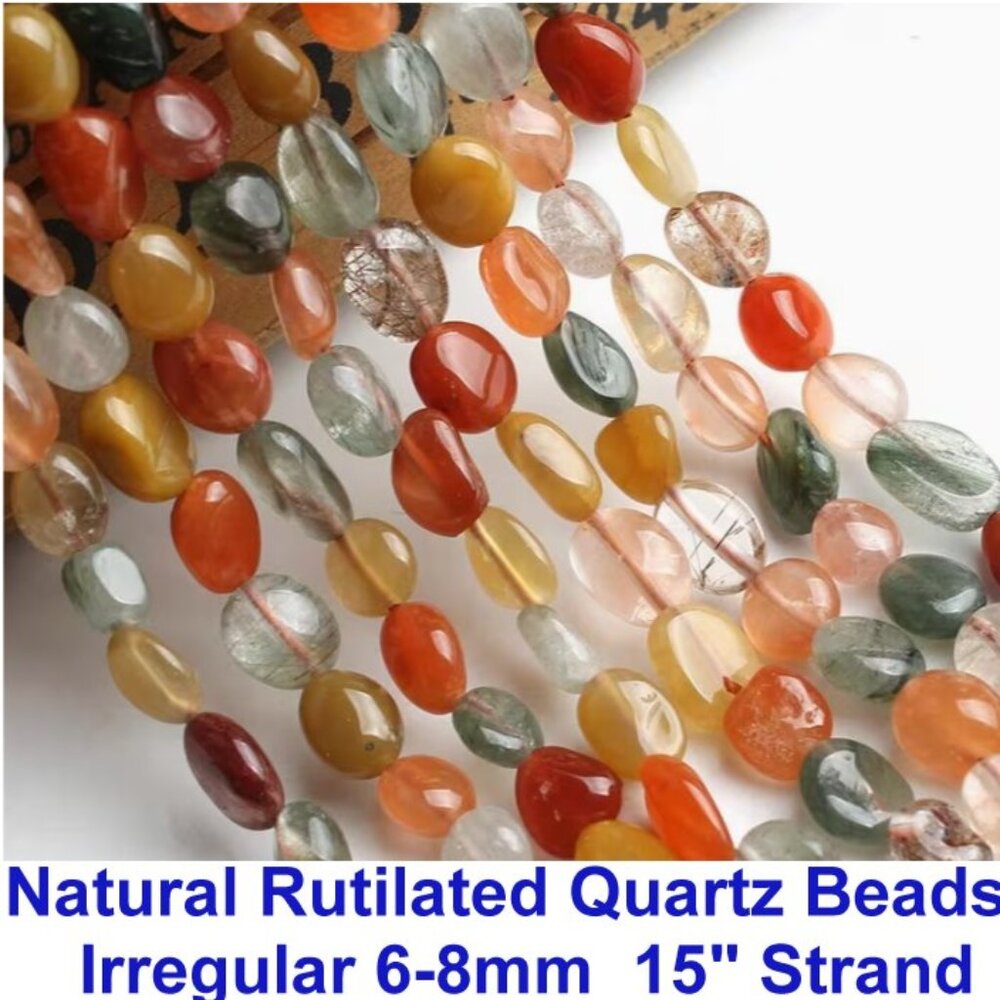 Natural Rutilated Quartz Beads- Irregular 6-8mm About 47 pieces